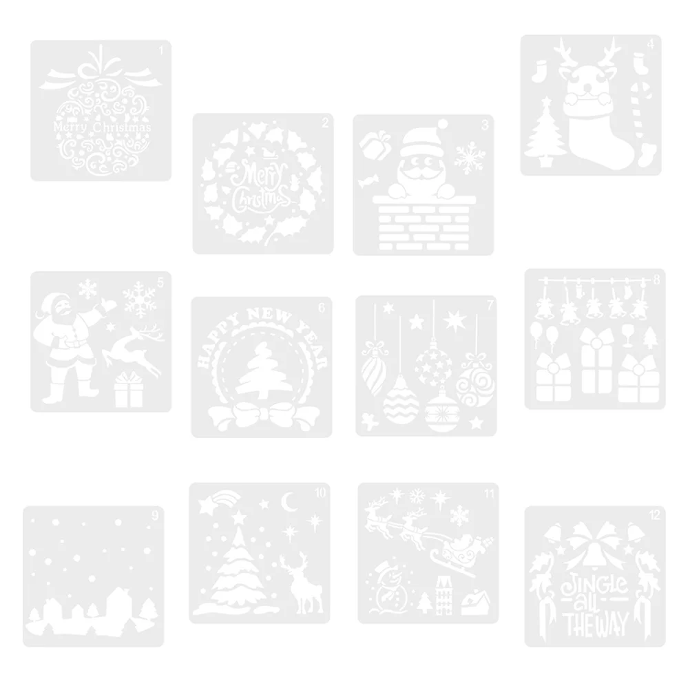 12 Шт Рождественский Шаблон Для Рисования, Полые Шаблоны Для Рисования, Детские Рождественские Пластиковые Поделки Изображение 1