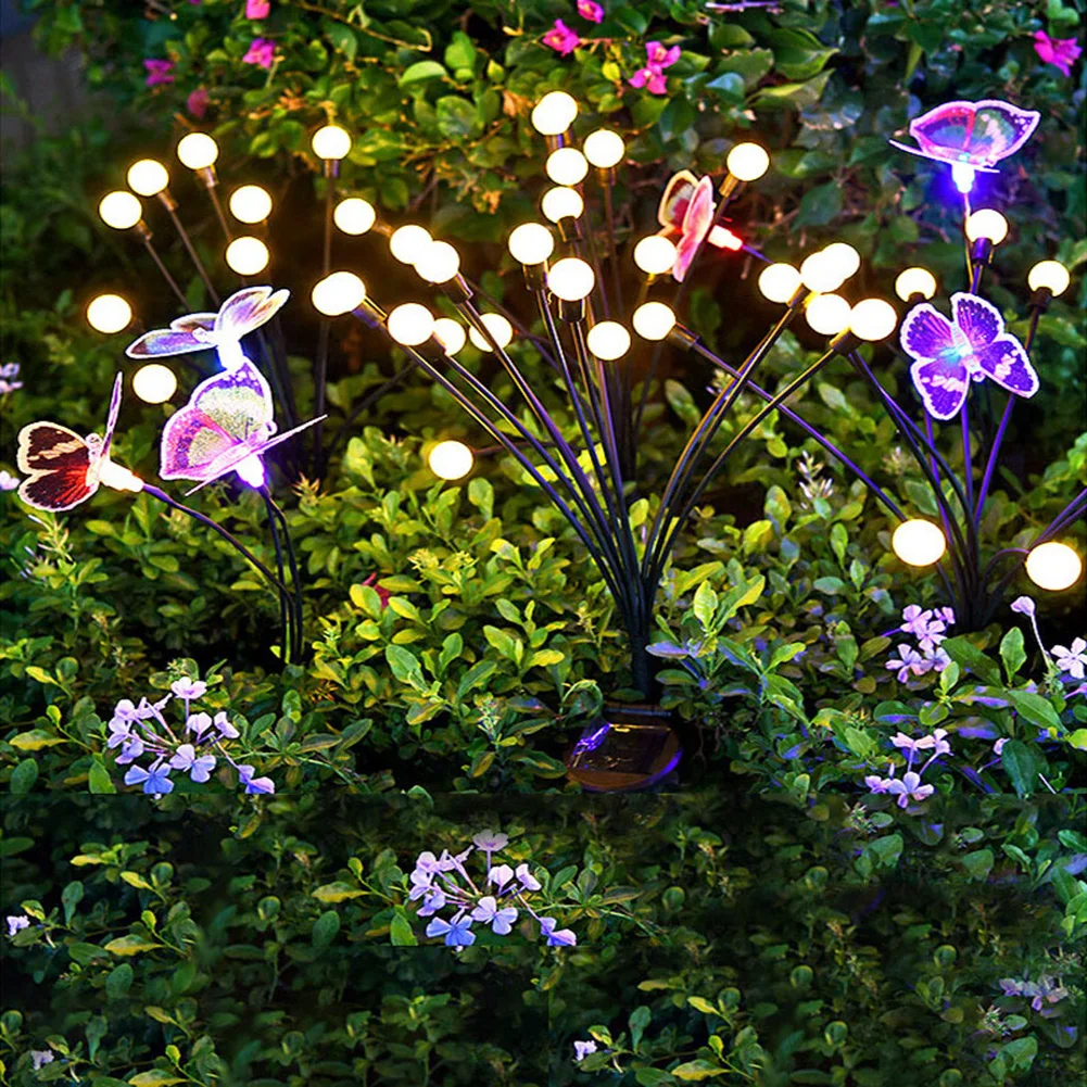 2шт Пейзажные фонари с бабочками IP65 Водонепроницаемые солнечные огни для дорожки светлячка Красочные Последние 8-10 часов для сада балкона патио Изображение 1