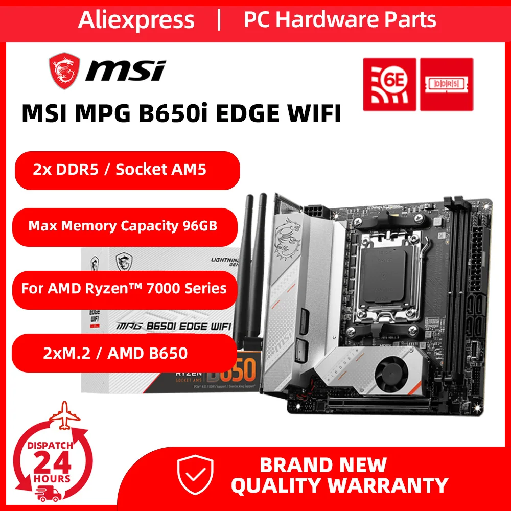 MSI MPG B650i EDGE WIFI с Процессором AMD Ryzen 7 7700 R7 7700 CPU Комплект материнской платы placa mae set 8-Ядерный 5-Нм процессор Socket AM5 Изображение 1