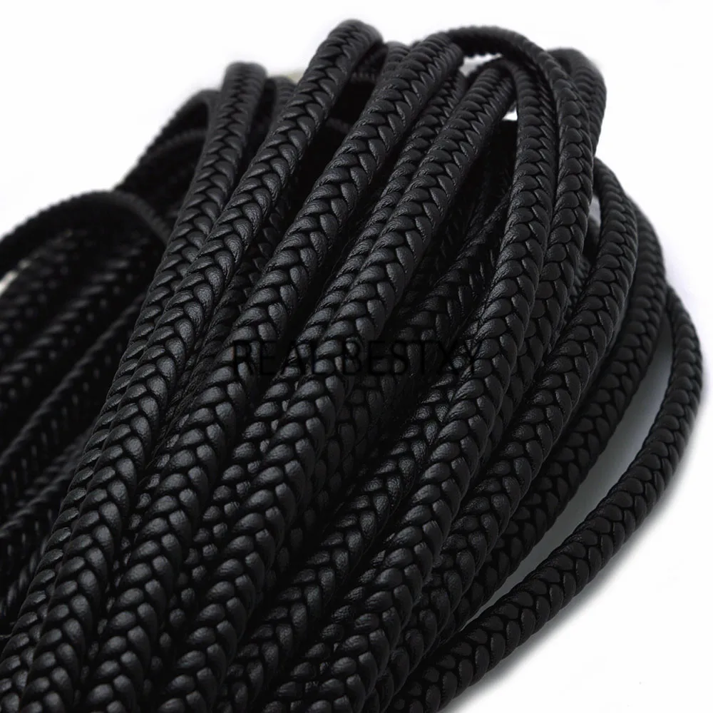 REAL BESTXY 1 метр 7*3 мм черные плоские плетеные кожаные шнуры для ожерелья, браслетов, ювелирных изделий, изготовленных своими руками, кожаные нити, веревки, шнурки Изображение 1