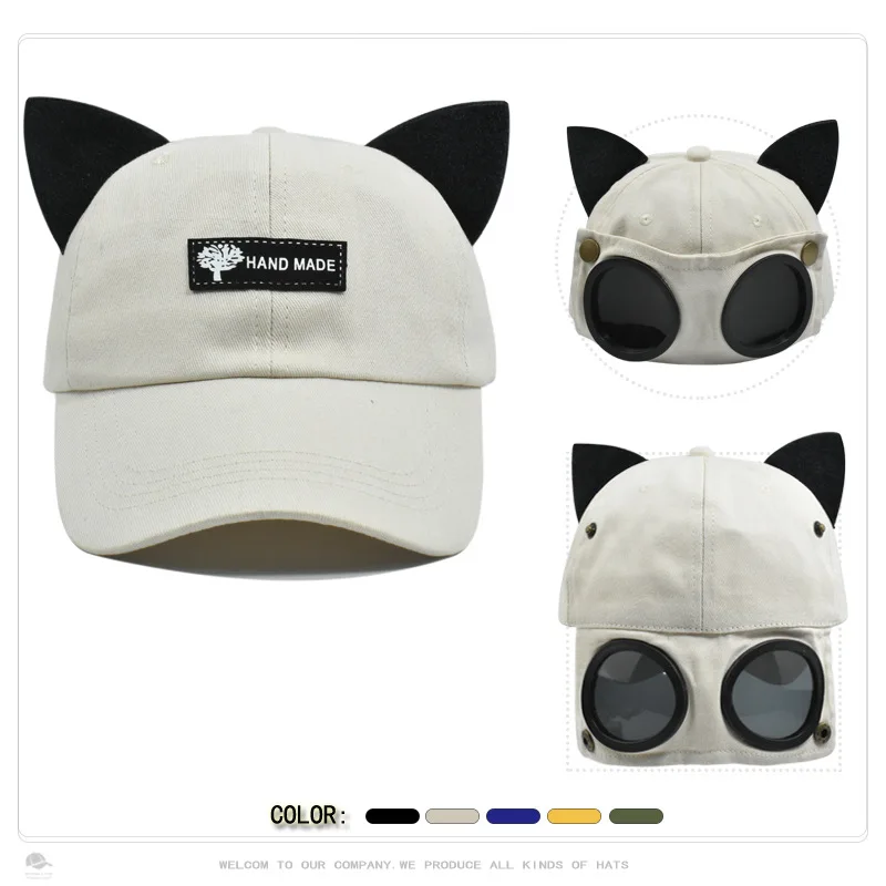 Авиаторские кепки с кошачьими ушками Большого размера, Мужские И Женские Персонализированные Универсальные очки, кепка с утиным язычком, Уличная Солнцезащитная шляпа, Солнцезащитные очки, бейсболка Изображение 1