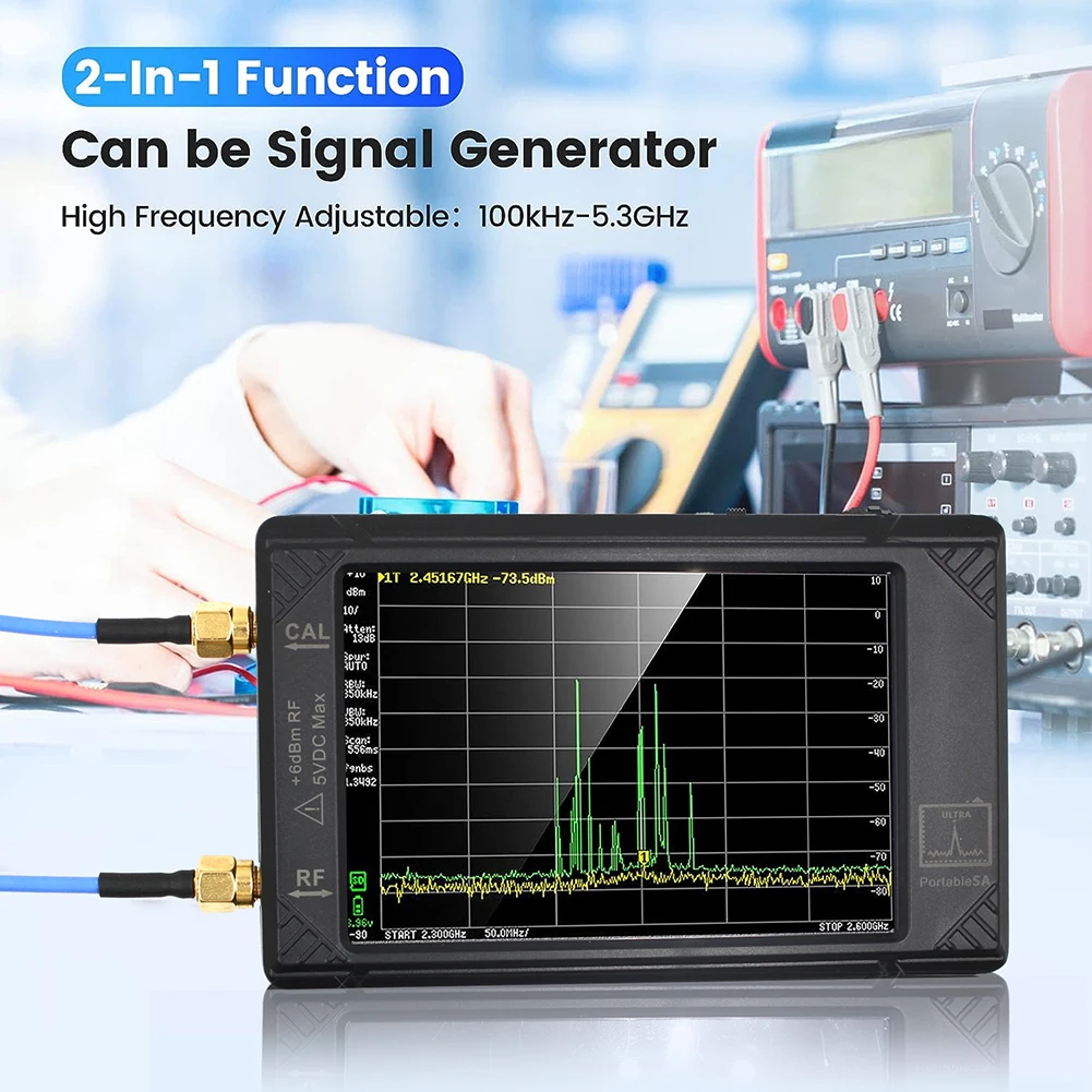 Анализатор спектра TinySA 100 кГц-5,3 ГГц с 4-дюймовым Дисплеем Частотный Анализатор Радиочастотный Генератор Ulrta Mode 32 ГБ Карта с батареей Изображение 1