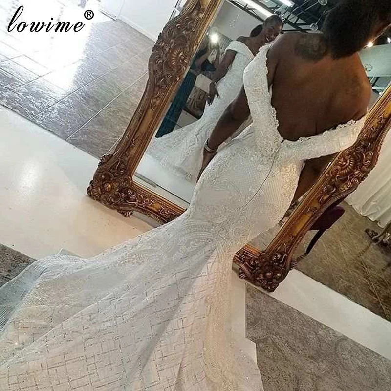 Африканские Блестящие свадебные платья больших размеров Русалка Для черных девушек, свадебные платья-двойки с открытой спиной, Vestido De Noiva 2020 на заказ Изображение 1