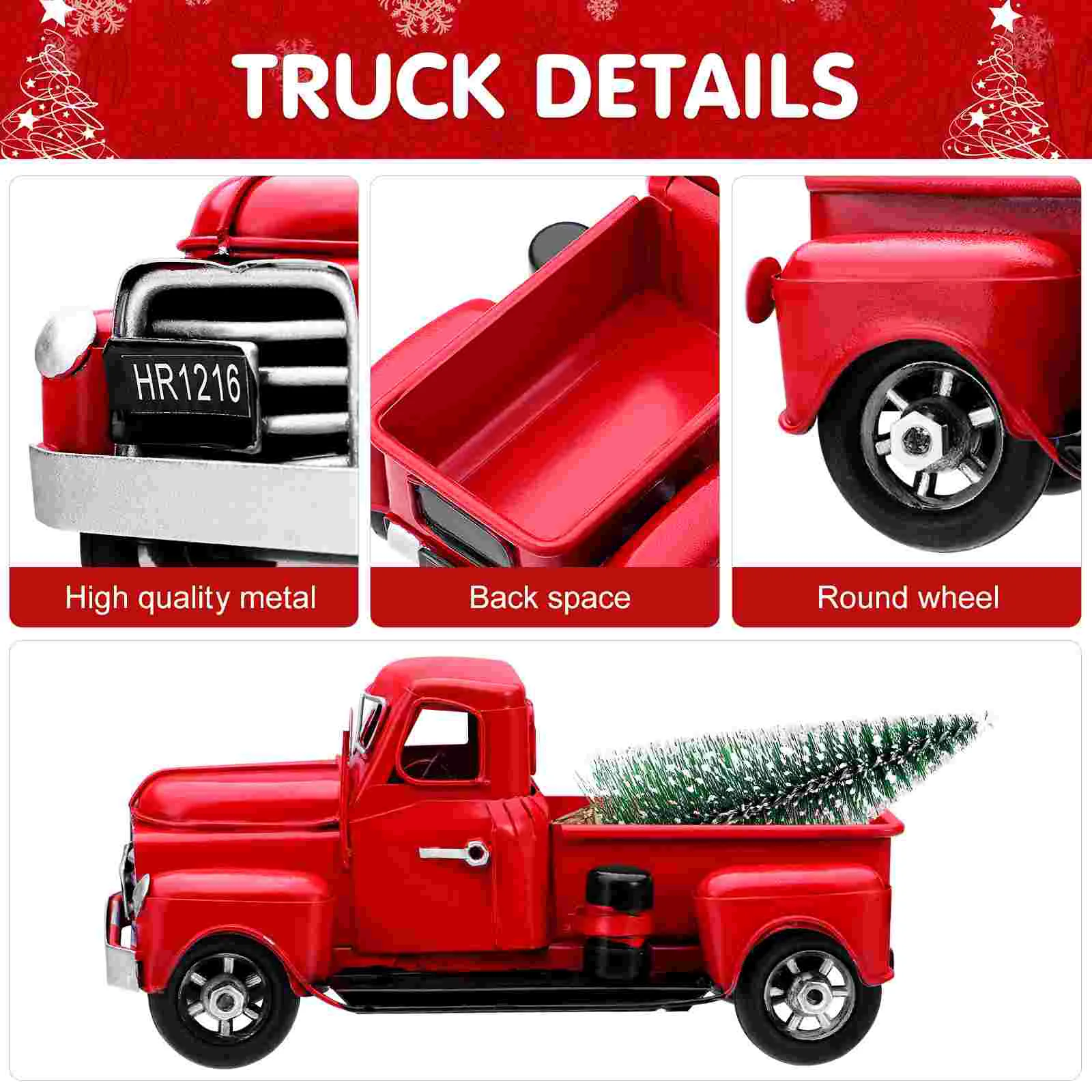 Винтажный красный грузовик с рождественской елкой из металла ручной работы, старая модель автомобиля, красный пикап, детские подарки Navidad Noel Изображение 1