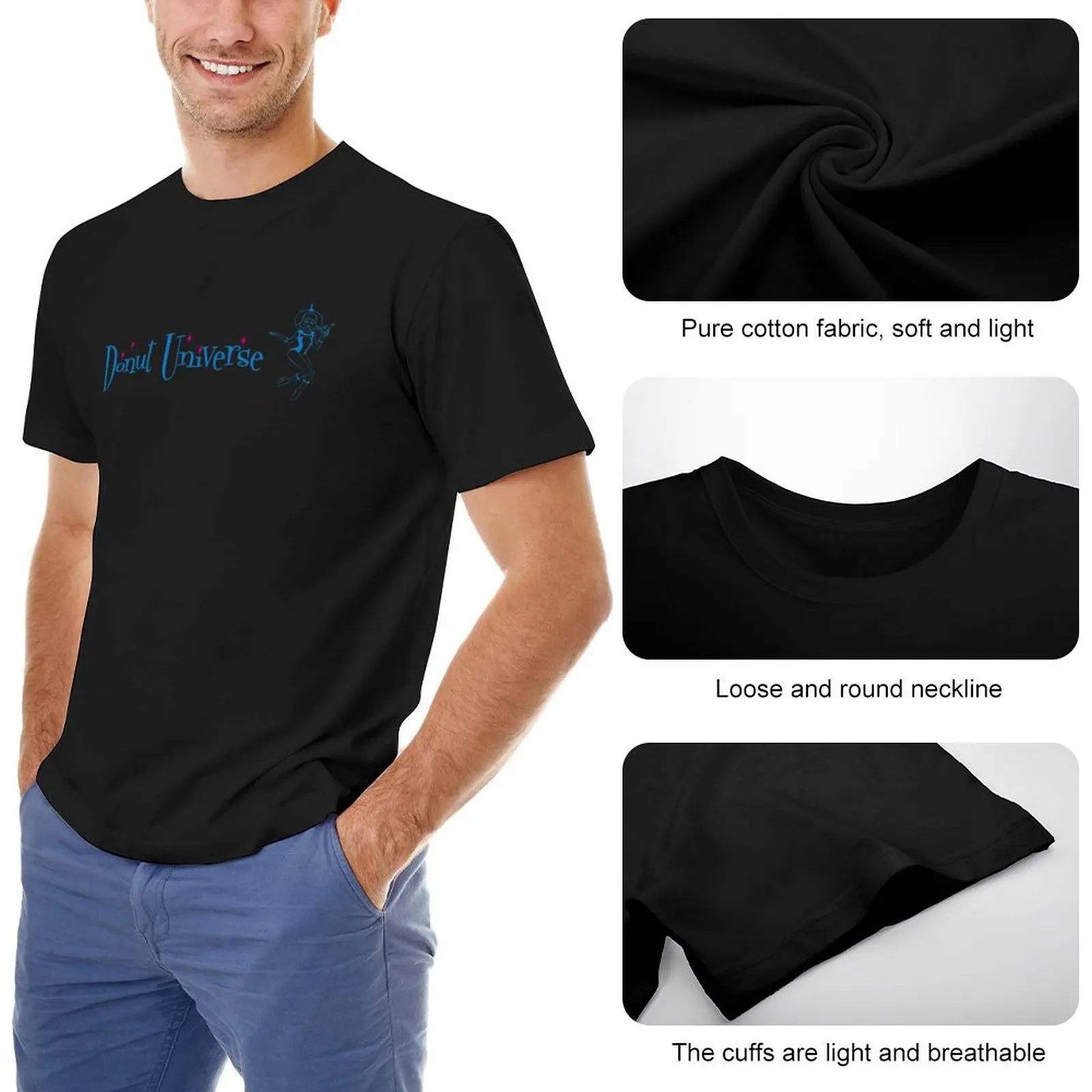 Вселенная пончиков - Горизонтальный логотип - Одежда, футболки, спортивные рубашки, забавные футболки, футболки для тяжеловесов, простые черные футболки для мужчин Изображение 1