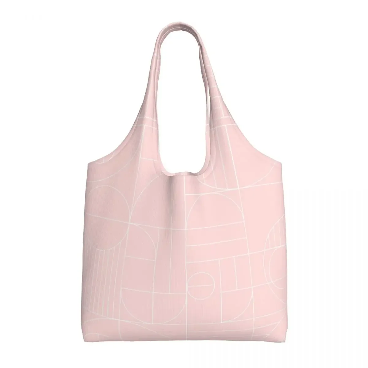 Геометрическая линия цветного блока Bauhaus, современная сумка для покупок в продуктовых магазинах, женская холщовая сумка для покупок через плечо, сумка большой емкости Изображение 1