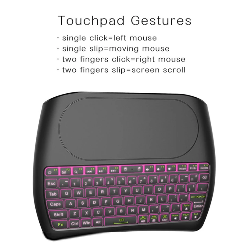 Клавиатура Bluetooth с подсветкой D8 Super English 2.4G Беспроводная Мини-клавиатура Air Mouse с сенсорной панелью для TV BOX Изображение 1