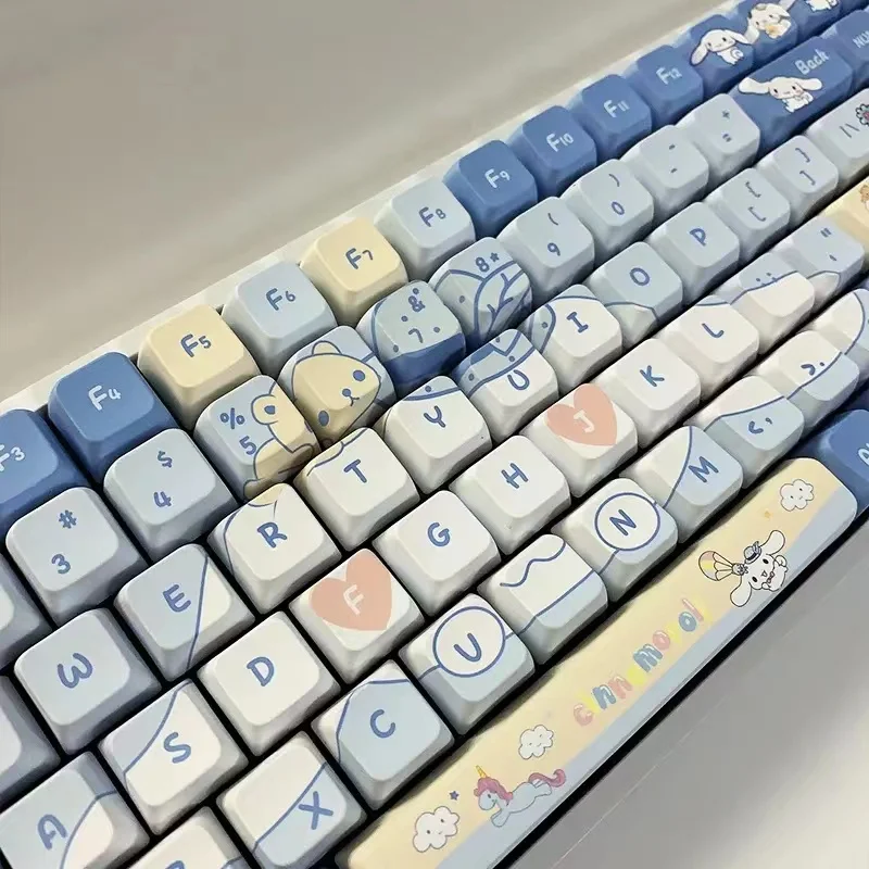Колпачки для ключей Cute Dog Rabbit с подкладкой из ПБТ-красителя, 137 клавиш, аксессуары для механической клавиатуры с термической сублимацией Изображение 1