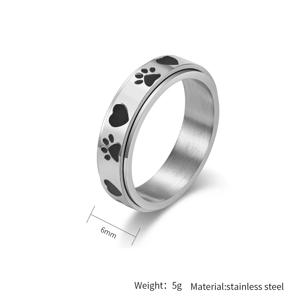 Кольцо с отпечатком ладони милого щенка из нержавеющей стали, вращающееся титановое кольцо, нишевая индивидуальность, мужчины и женщины носят украшения для рук. Изображение 1