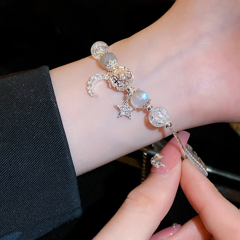 Модный браслет с кристаллами циркона в виде звезды и Луны, индивидуальный универсальный регулируемый браслет для женщин Изображение 1