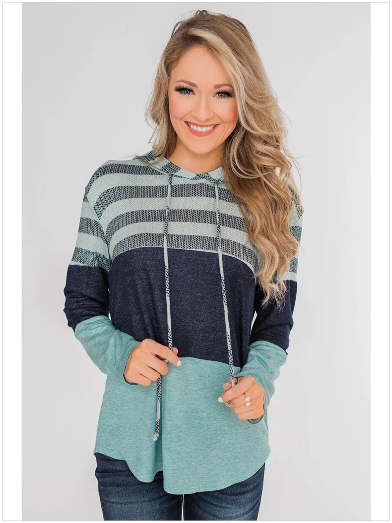Осень/Зима 2023, внешняя торговля, свободный пуловер с капюшоном, свитер контрастной строчки с длинным рукавом для женщин Изображение 1