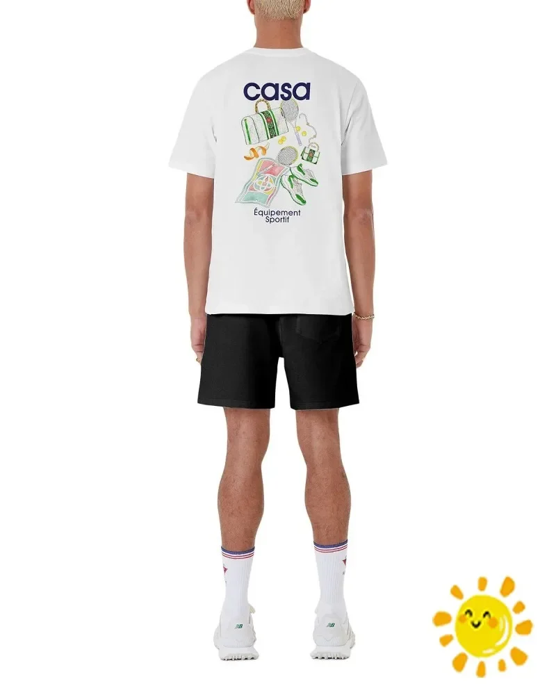 Топовая версия теннисной ракетки Crewneck CASA, футболка Casablanca, мужская, женская, черно-белая, футболка, футболки Изображение 1