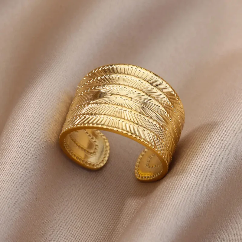 Французские выдалбливают кольца Открытое кольцо для Female18K Позолоченные женские украшения из нержавеющей стали Изображение 1