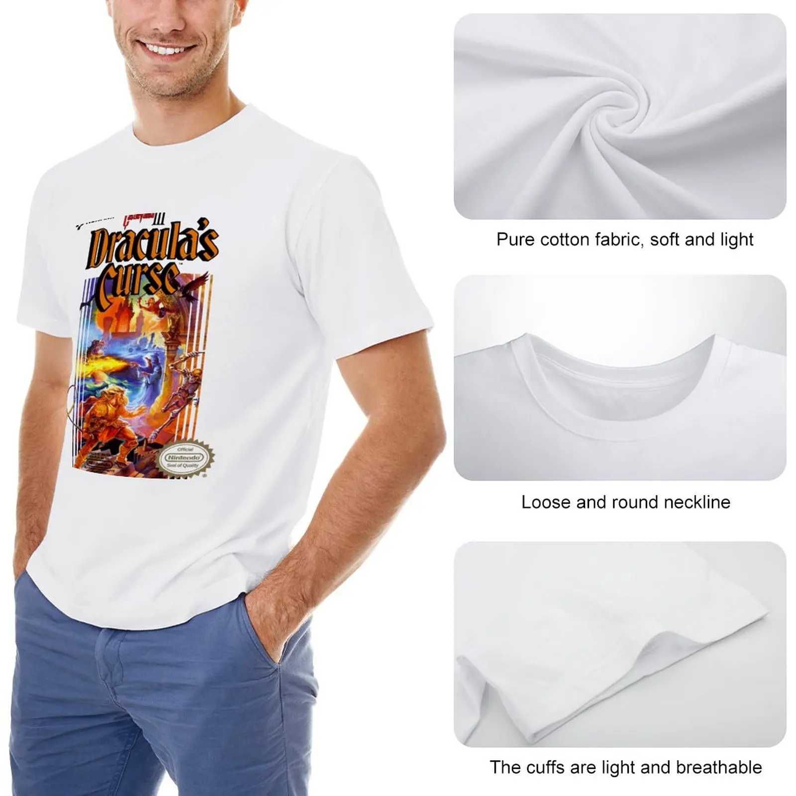 Футболка Castlevania 3, короткая эстетичная одежда, забавная футболка, мужские футболки большого и высокого размера. Изображение 1