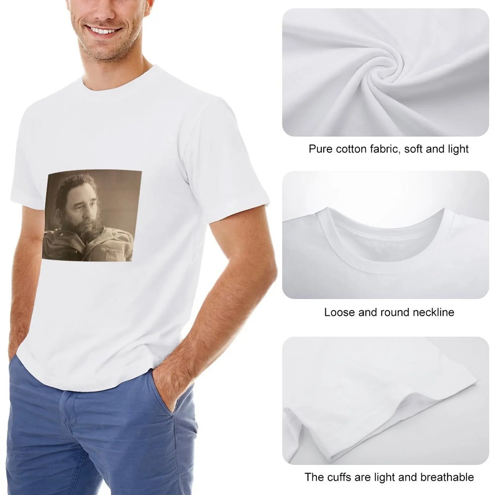 Футболка Fidel in Thought винтажная футболка плюс размер топы индивидуальные футболки мужские футболки повседневные стильные Изображение 1