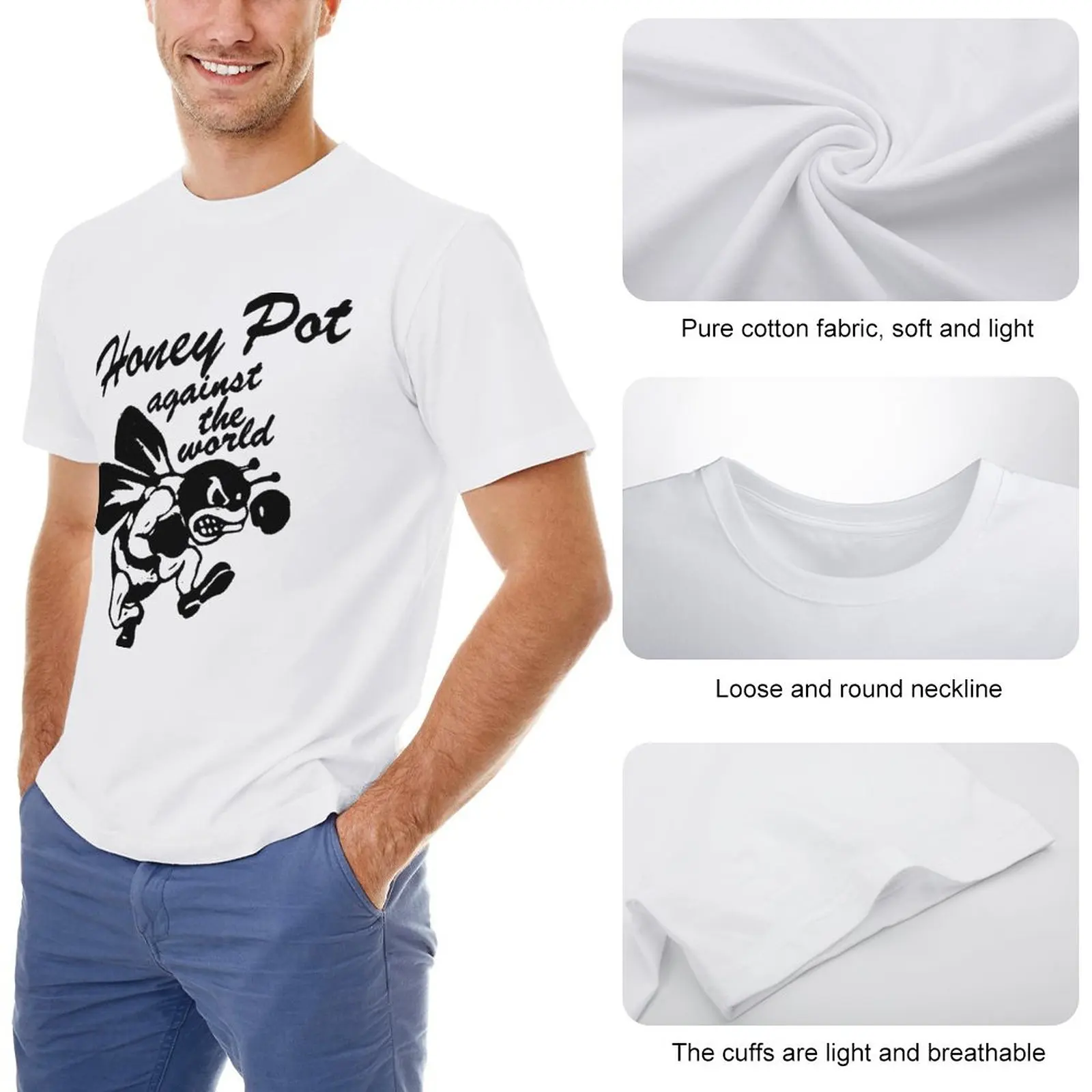 Футболка Honey Pot Against the World, футболка с графикой, футболки для мальчиков, винтажная одежда, великолепная футболка, футболки для мужчин, хлопок Изображение 1