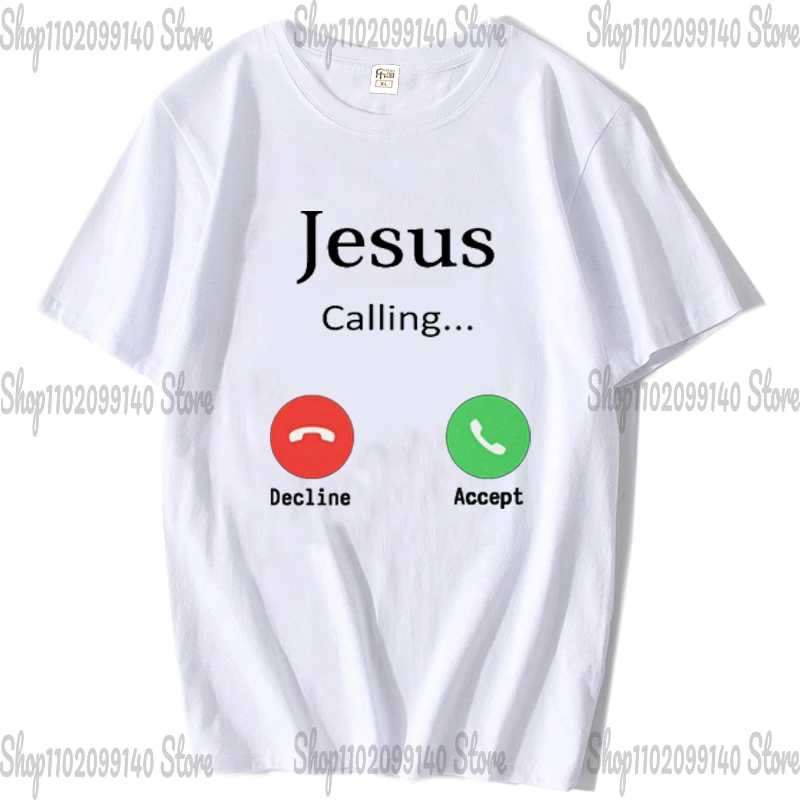Футболка для мужчин Jesus Is Calling, женская футболка-христианка, подарок, забавный телефон Христа Бога, Новые поступления, модная женская футболка, Летние футболки Изображение 1