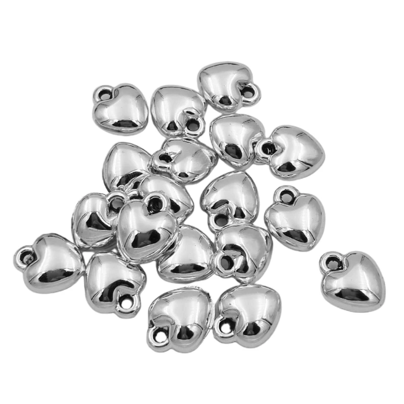 100шт золотых / серебряных подвесок с сердечками, пластиковых бусин CCB для браслета и ожерелья Изображение 2