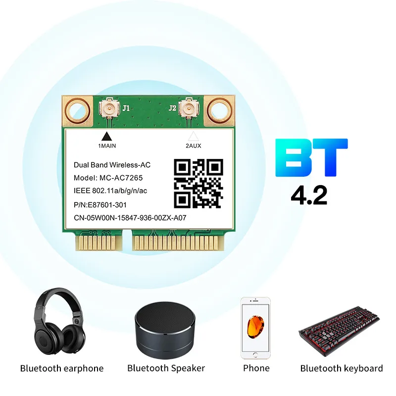1200 Мбит/с Bluetooth 4.2 Half Mini PCI-E Wifi Карта MC-AC7265 Беспроводная Intel 7265 802.11ac 2.4G 5 ГГц Для Ноутбука Intel 7260 7260HMW Изображение 2