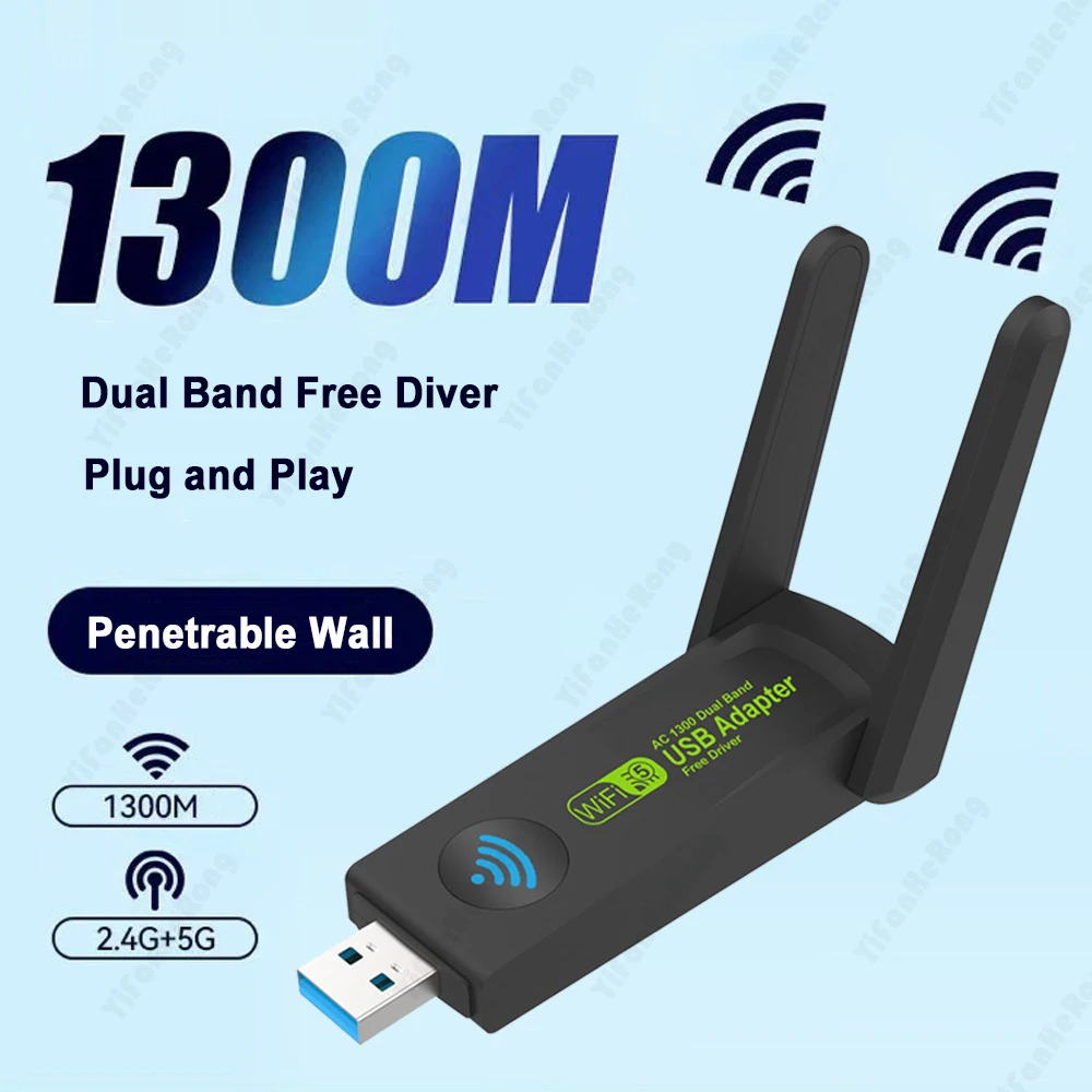 2,4 ГГц 5 ГГц Двухдиапазонная 1300 Мбит/с Беспроводная Сетевая Карта Dongle Wifi Адаптер Wi-Fi USB 3,0 БЕСПЛАТНЫЙ ДРАЙВЕР Для Портативных ПК Изображение 2