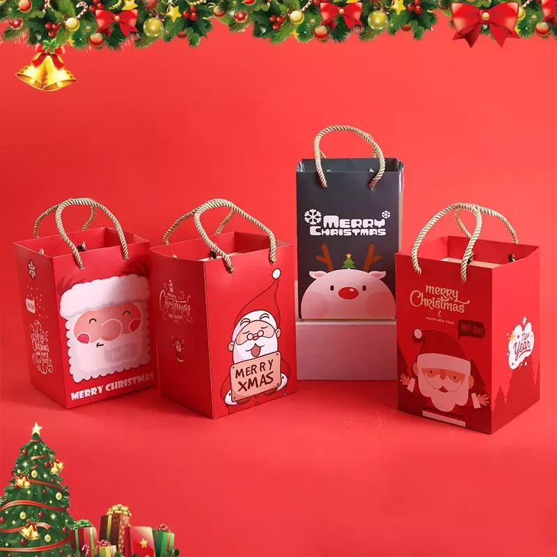 500 шт./лот На заказ с Логотипом Merry Christmas Candy Tote Bag Упаковка Санта-Печенья Пользовательские Рождественские Художественные Бумажные Подарочные Пакеты Изображение 2