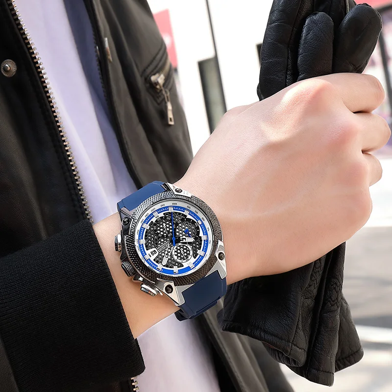 MEGIR Мужские спортивные часы Relogio Masculino С синим силиконовым ремешком Мужские часы Лучший бренд класса Люкс, светящиеся водонепроницаемые кварцевые часы Man Изображение 2