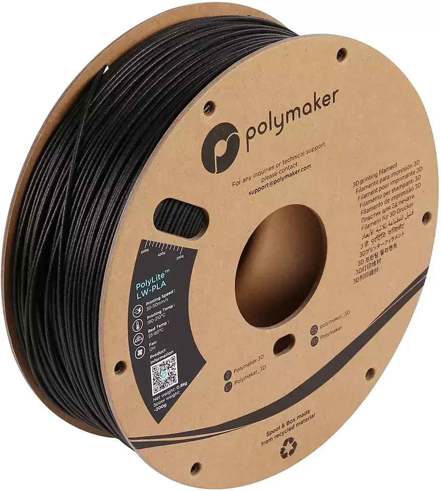 Polymaker PLA PolyLite LW-PLA 3D Нить накаливания Картонная катушка PLA Нить накаливания низкой плотности 1,75 мм 3D нить накаливания 0,8 кг / рулон Изображение 2