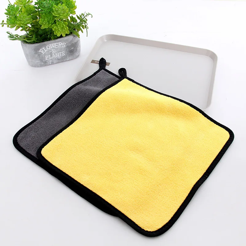 Автомобильное полотенце из кораллового бархата, двухцветное, серое, желтое, для уборки, тряпка для мытья автомобиля, подарочное полотенце, практичное Изображение 2