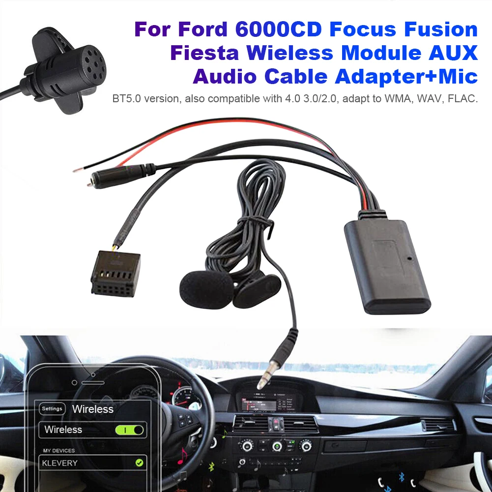 Аудио MP3 Музыкальный Адаптер с Микрофоном Автомобильный Bluetooth-Совместимый Модуль Вызова Аудиокабеля Громкой Связи Адаптер для Ford Mondeo C-Max Изображение 2