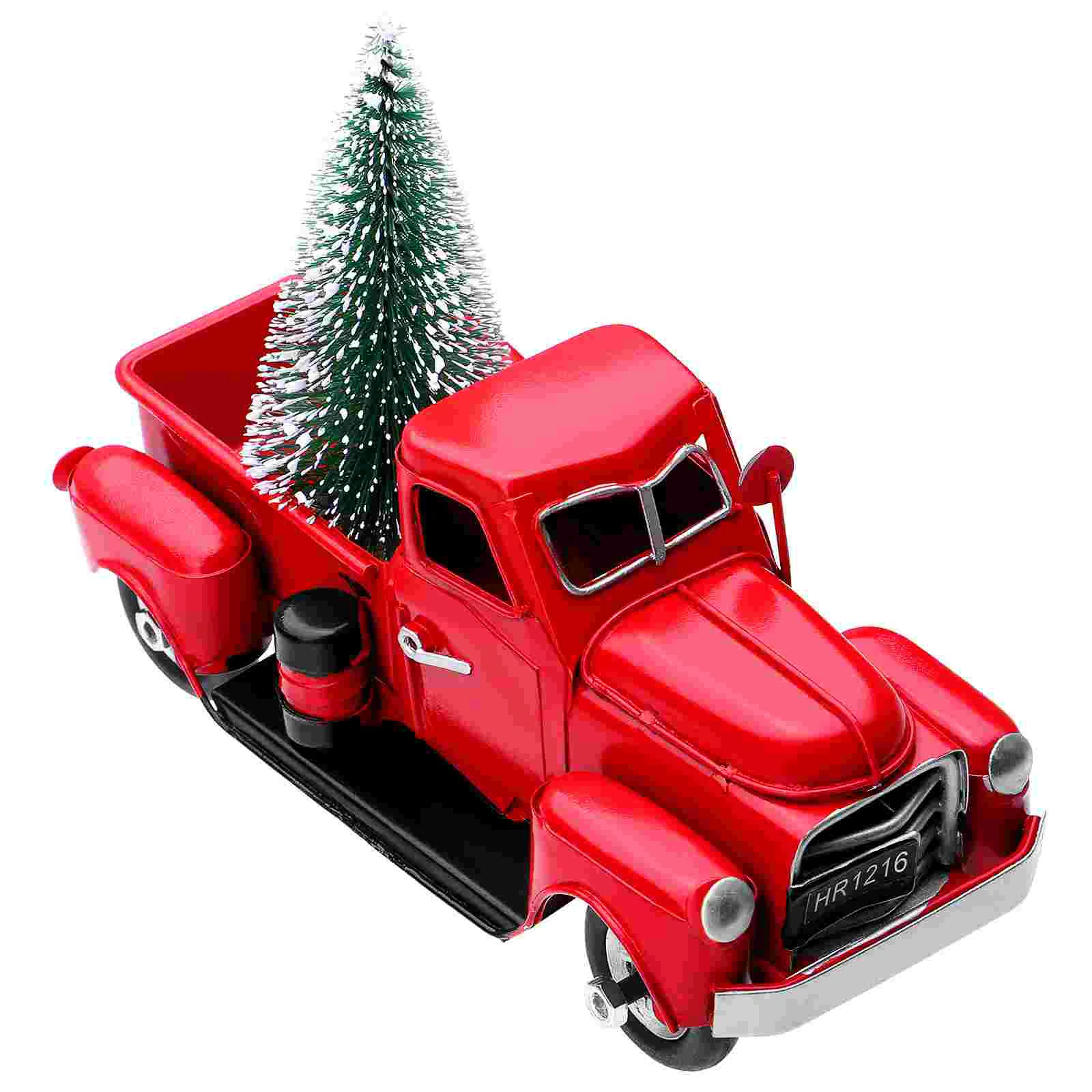 Винтажный красный грузовик с рождественской елкой из металла ручной работы, старая модель автомобиля, красный пикап, детские подарки Navidad Noel Изображение 2