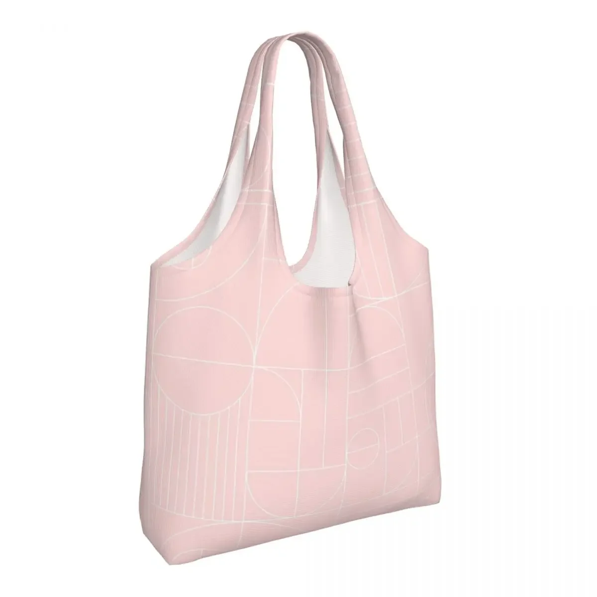 Геометрическая линия цветного блока Bauhaus, современная сумка для покупок в продуктовых магазинах, женская холщовая сумка для покупок через плечо, сумка большой емкости Изображение 2