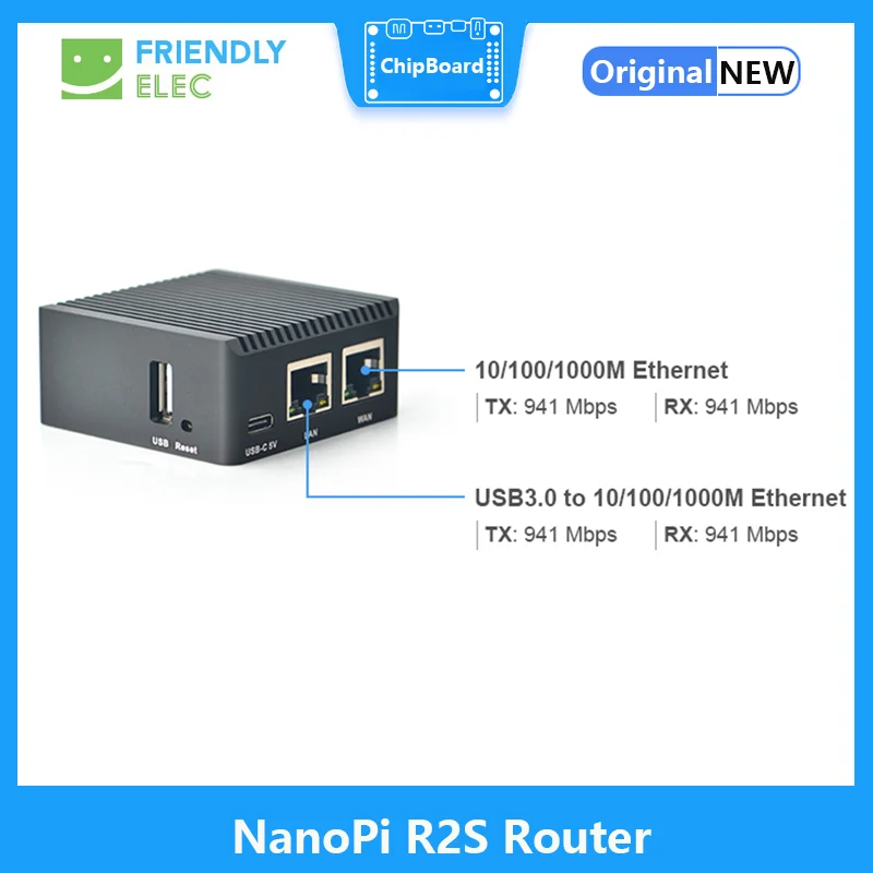 Дружественный Маршрутизатор NanoPi R2S С Официальным Металлическим корпусом OpenWRT System RK3328 Mini Router с Двойным Гигабитным портом и 1 ГБ большой памяти Изображение 2