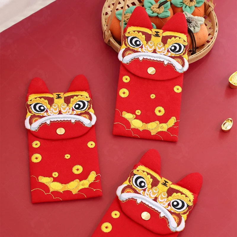 Китайские красные конверты Подарочная упаковка Хунбао Вышивка Тигра Карманы для счастливых денег Китайская вышивка на Новый Год Изображение 2