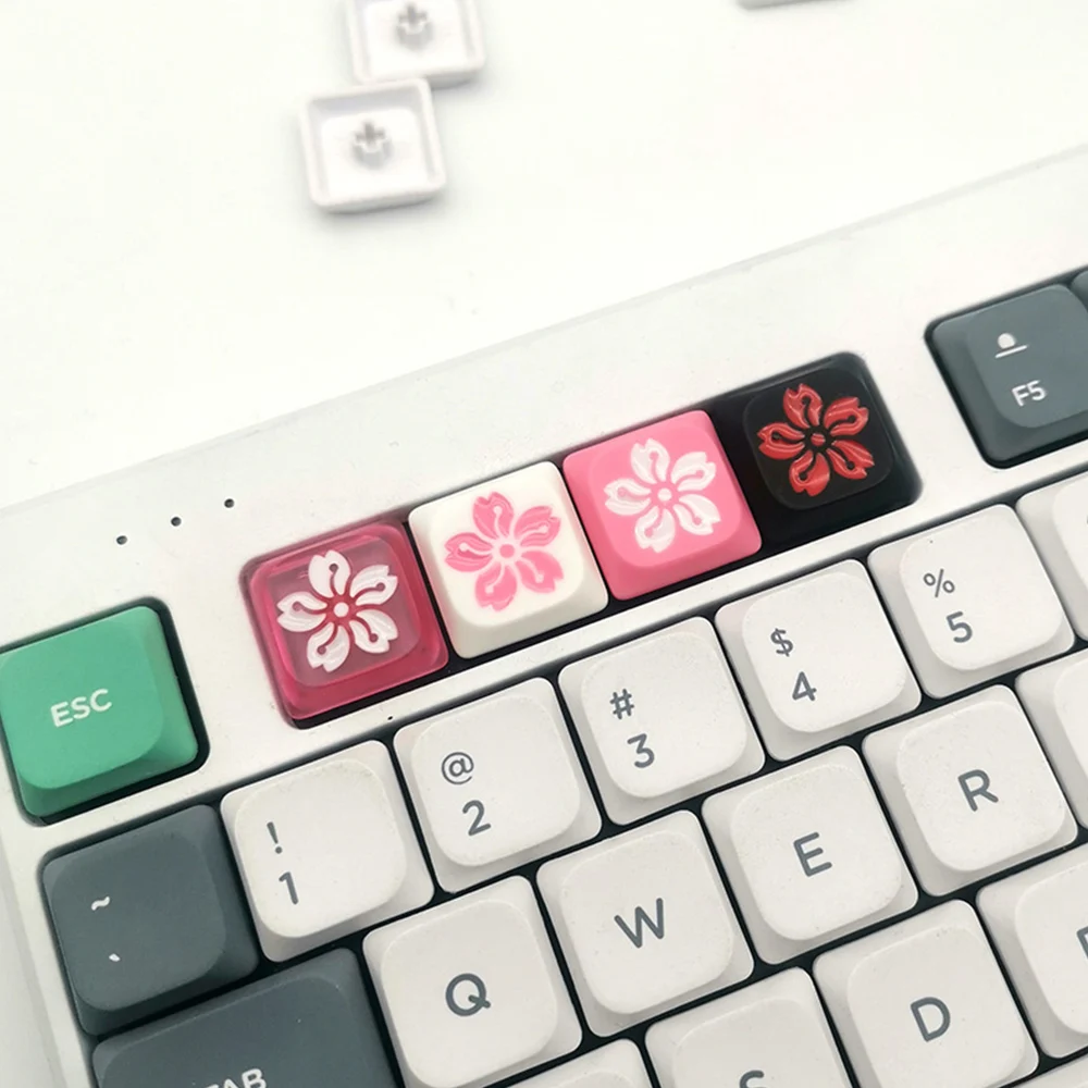 Колпачок для ключей из смолы для механической игровой клавиатуры с низкопрофильным переключателем Cherry TTC Gateron, черный, Белый, Розовый, Прозрачный Колпачок для ключей Sakura Изображение 2