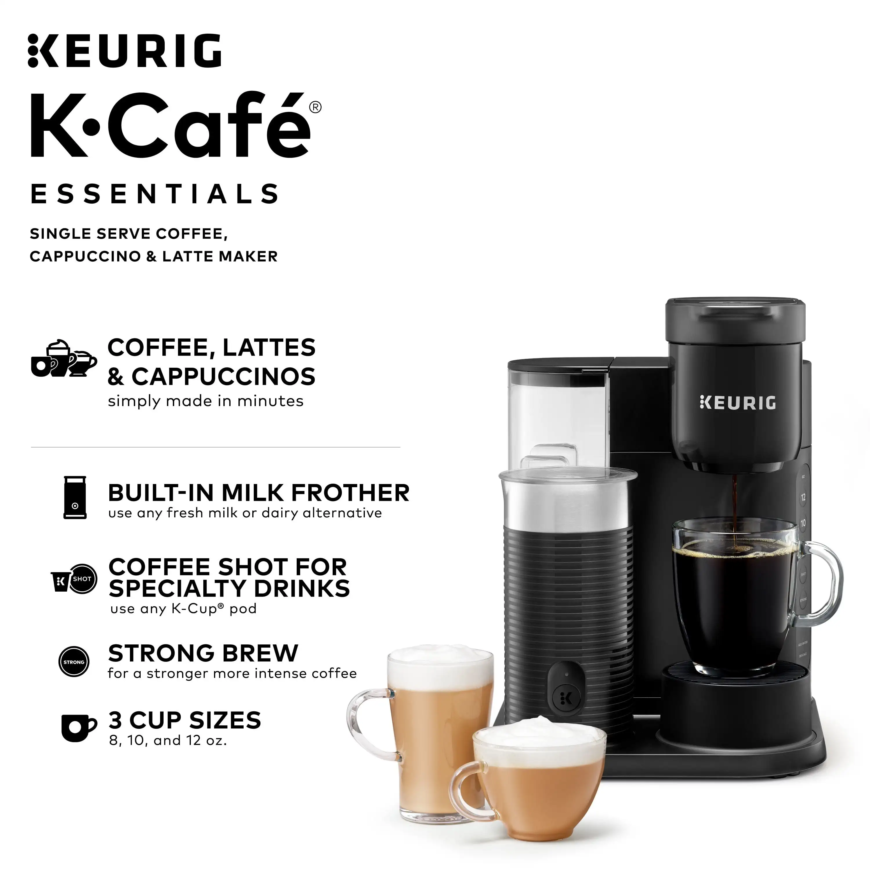 Кофеварка Keurig K-Café Essentials на одну порцию K-Cup Pod, черная Изображение 2