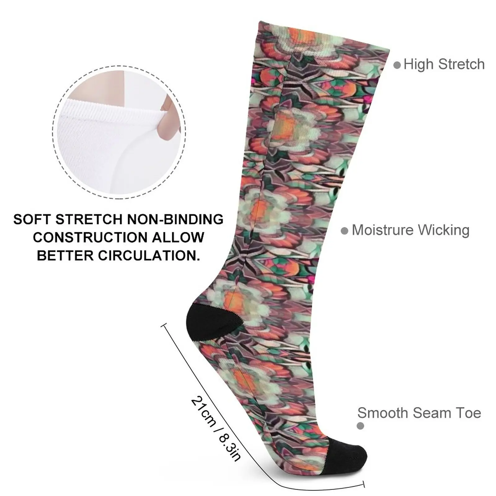 Неоново-розовые носки с рисунком волка, Женские компрессионные носки, мужские забавные носки для мужчин Изображение 2