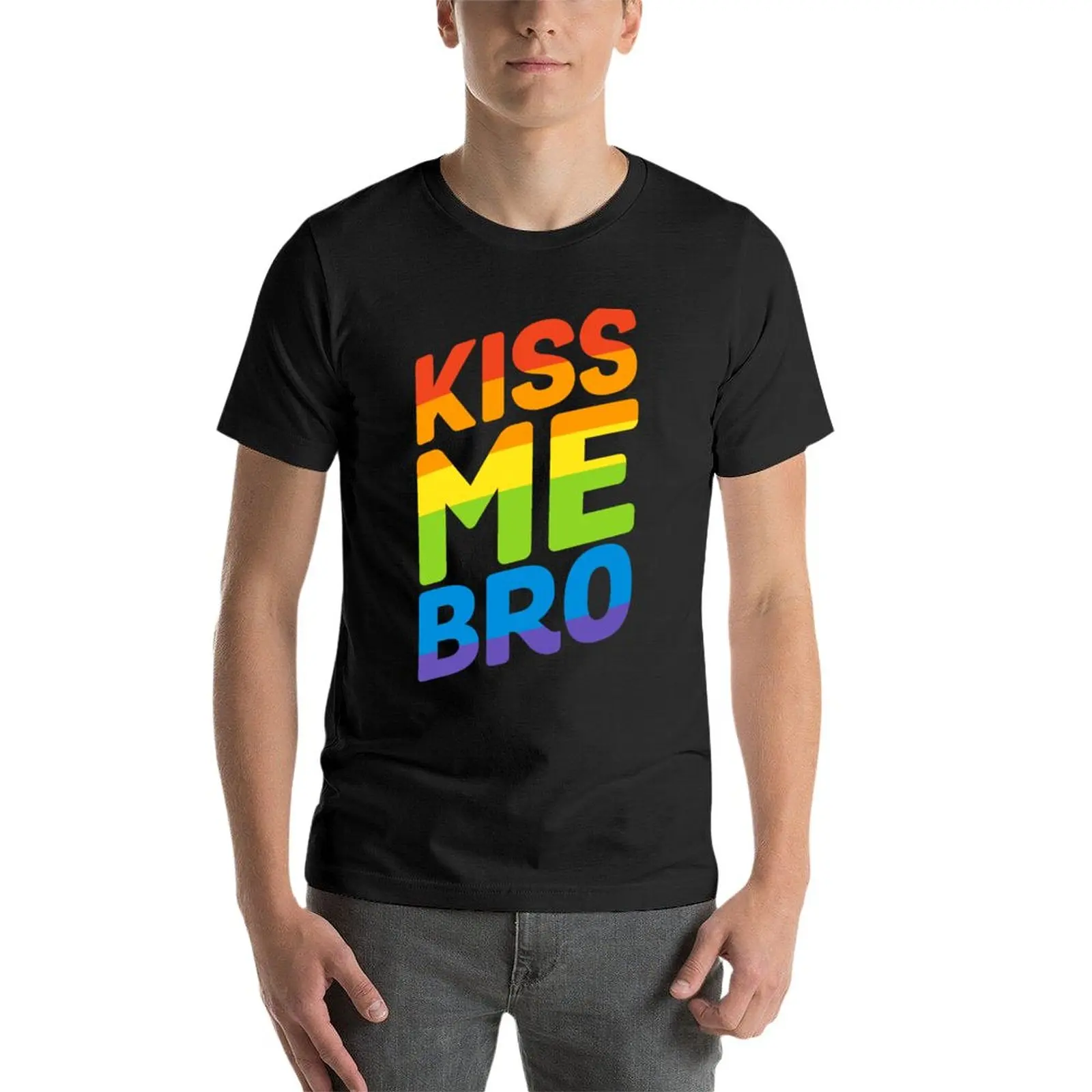 Новая футболка Kiss Me Bro Rainbow Gay Pride, футболки для мальчиков, футболки с графическим рисунком, спортивные футболки fruit of the loom, мужские футболки Изображение 2