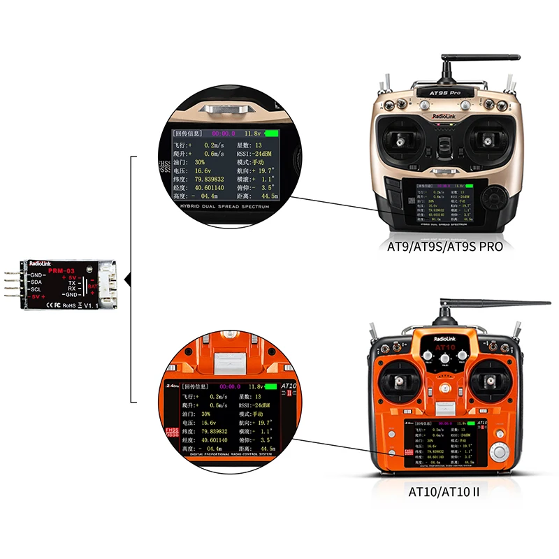 НОВЕЙШИЙ Модуль Обратной полетной информации с датчиком Телеметрии Radiolink PRM-03 OSD V1.1 Для контроллера AT9/AT9S/AT9S Pro/AT10/AT10II Изображение 2