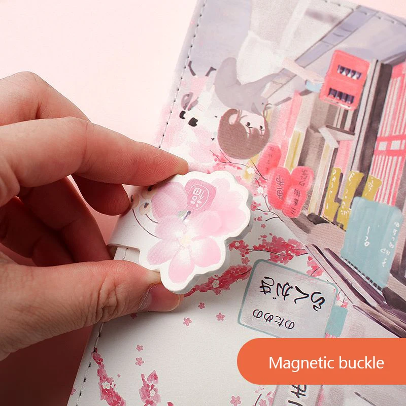 Новый 256-страничный японский Блокнот Sakura Cute Cat с магнитной пряжкой Цветная страница Руководство для студентов Бухгалтерская книга A5 Блокнот Дневник Kawaii Изображение 2