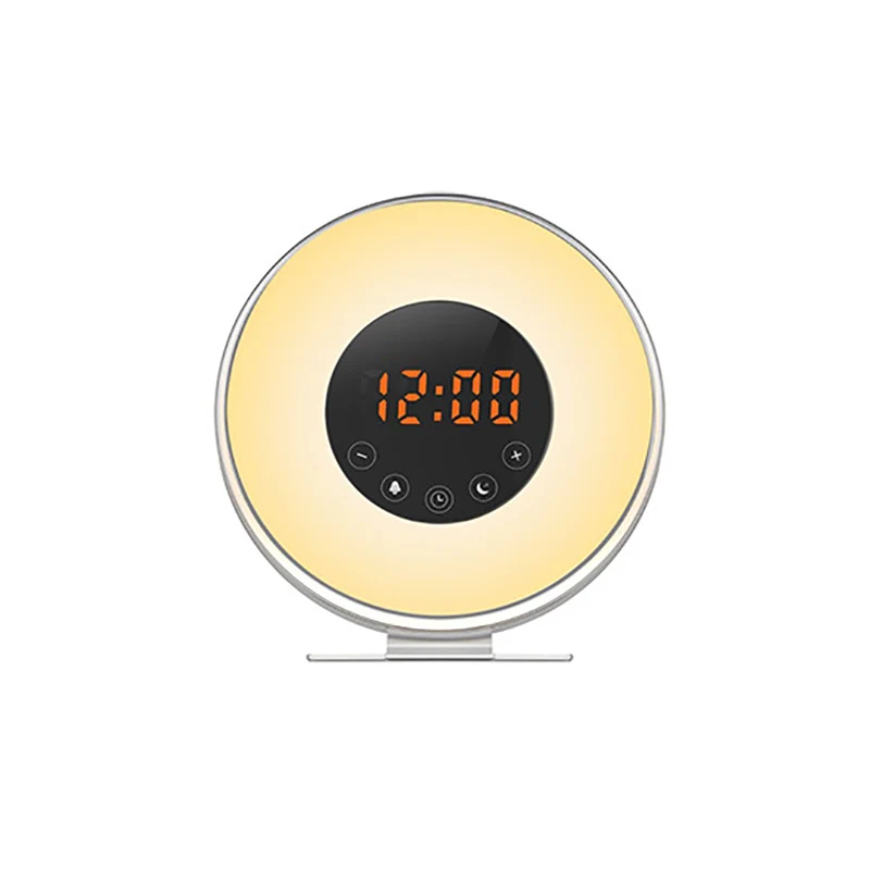 Световой будильник для пробуждения, имитация восхода/захода солнца, цифровые часы с FM-радио, 7 цветов, функция звукового сопровождения, Сенсорное управление Изображение 2