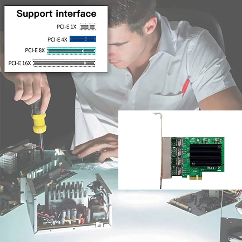 Сетевая Карта PCIE PCI-E X1 4-Портовый Адаптер Сетевой Карты Сервера Gigabit Ethernet для Маршрутизатора Love Fast Sea Spider ROS Soft Изображение 2
