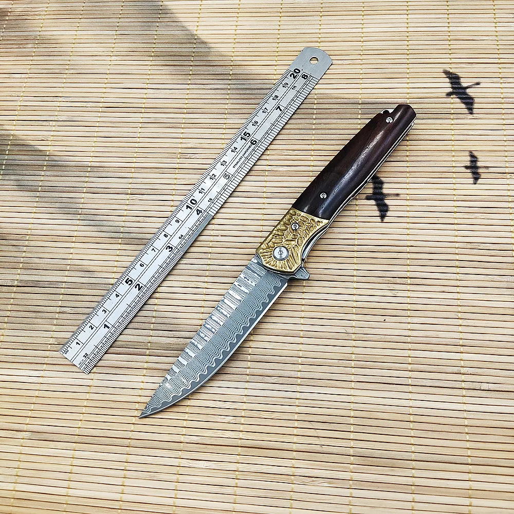 Складной нож из дамасской стали, карманные ножи для охоты на открытом воздухе, кемпинга, путешествий, инструмент для самообороны EDC Изображение 2