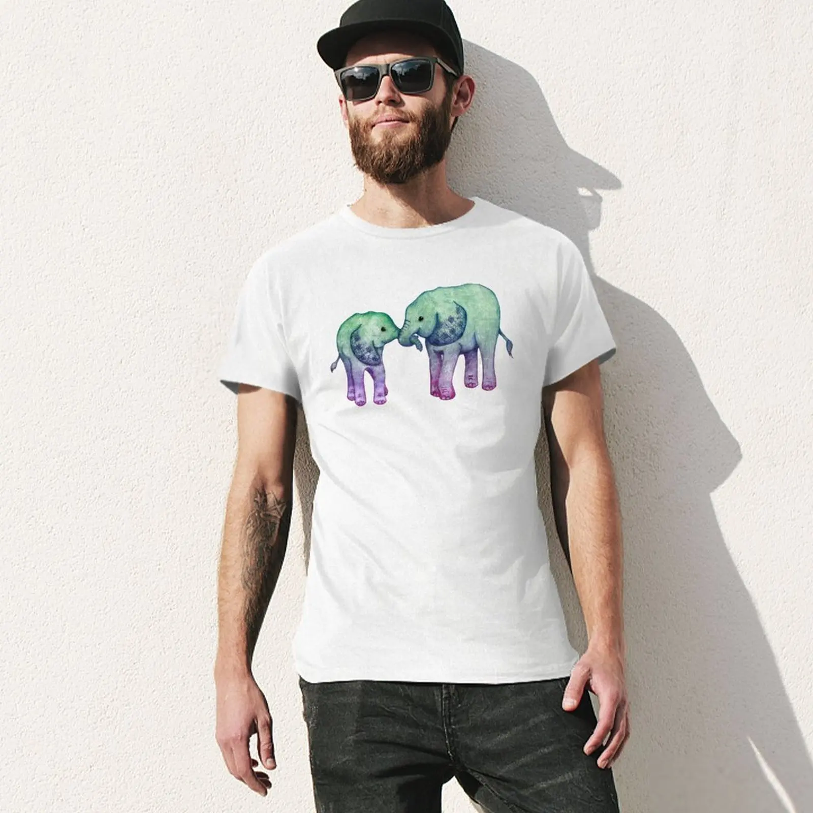 Слоненок Любит футболку тяжеловесов, летний топ, мужские хлопчатобумажные футболки Изображение 2
