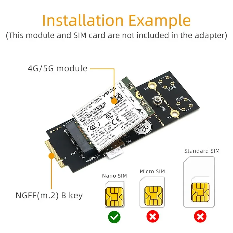 Слот NANO SIM для сетевого модуля Wi-Fi 3G/4G/5G M2 Расширьте свой ключ NGFF M.2 B Изображение 2