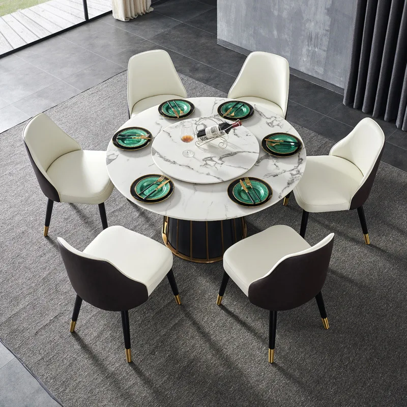 Современный минималистский домашний мраморный круглый обеденный стол на 6 персон Изображение 2