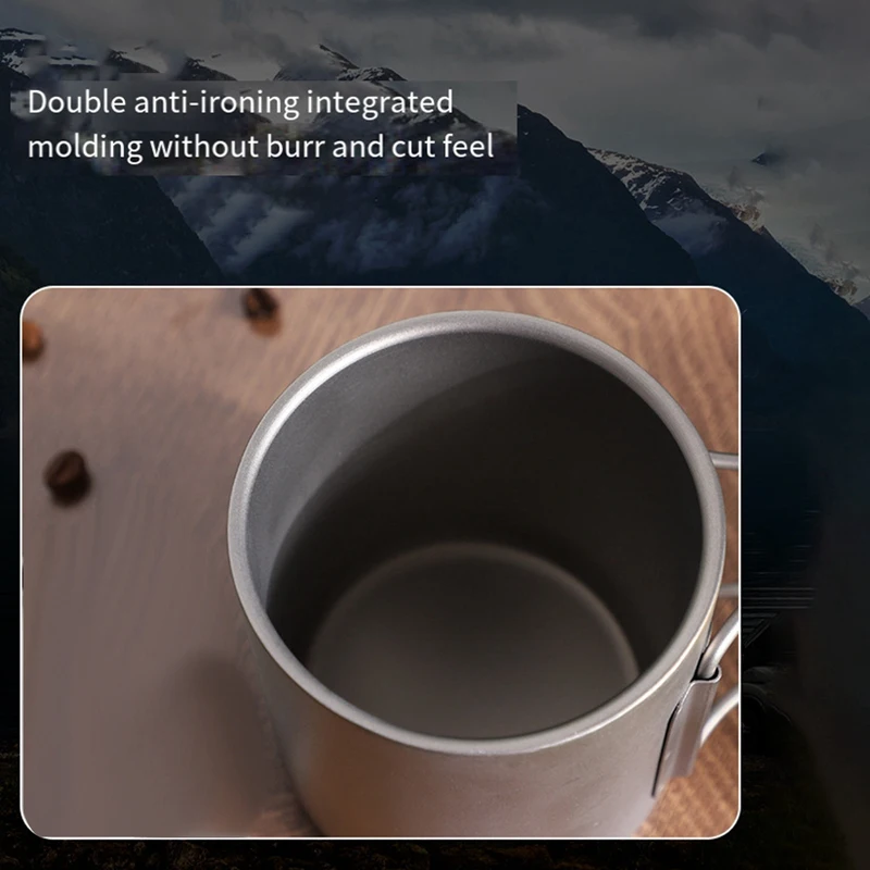Титановая чашка для воды с двойными стенками, Кружка для кофе, чая Для дома, кемпинга, пеших прогулок, альпинизма, пикника с ручкой Изображение 2