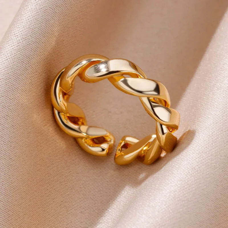 Французские выдалбливают кольца Открытое кольцо для Female18K Позолоченные женские украшения из нержавеющей стали Изображение 2
