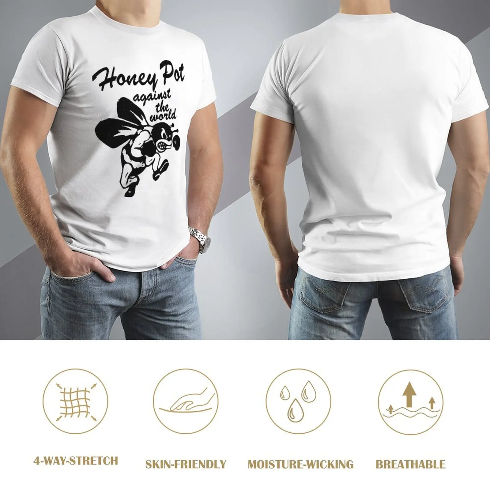 Футболка Honey Pot Against the World, футболка с графикой, футболки для мальчиков, винтажная одежда, великолепная футболка, футболки для мужчин, хлопок Изображение 2