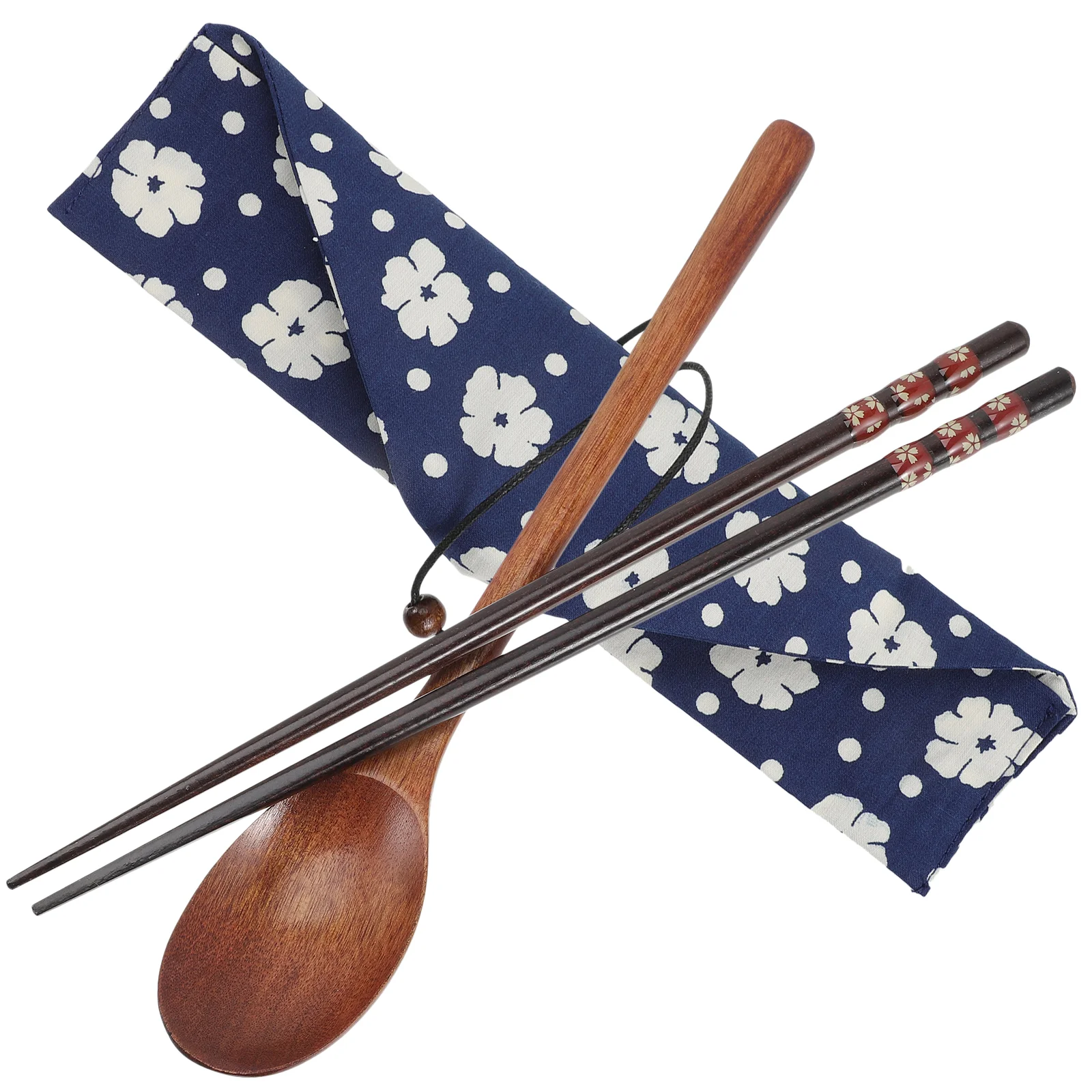 1 Комплект Деревянной Посуды В Японском Стиле, Палочки Для Еды, Ложка с Сумкой Для Хранения Изображение 3