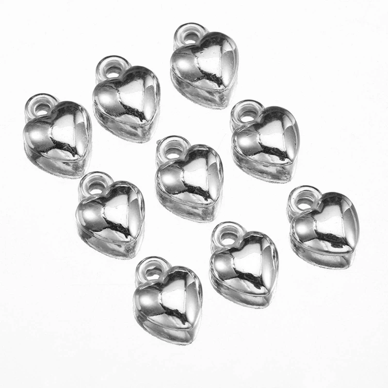 100шт золотых / серебряных подвесок с сердечками, пластиковых бусин CCB для браслета и ожерелья Изображение 3